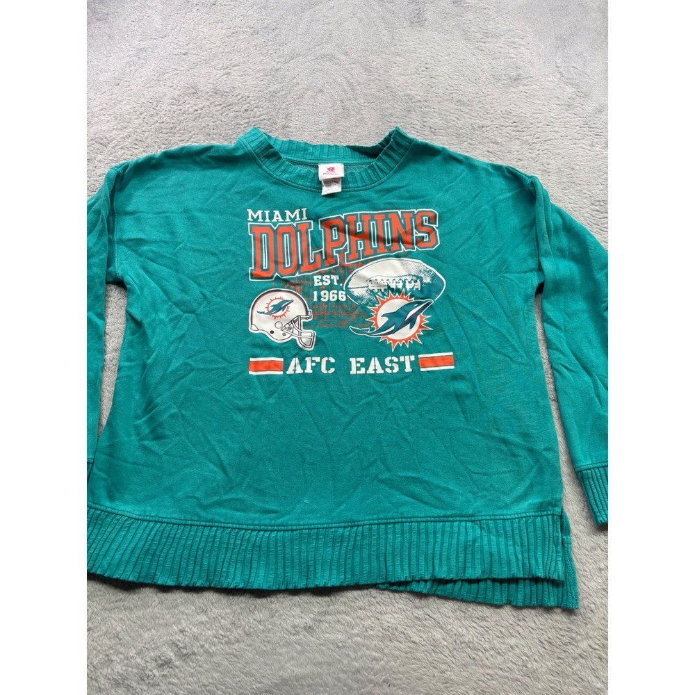 NFL Teens Miami Dolphins Teal Ribbed Graphic Sweatshirt Large 11/13 NWT